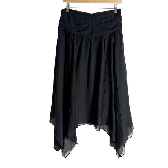Karl Lagerfeld Paris Black Sharkbite Hem Chiffon High Waist Midi Skirt Size 4 - Picture 2 of 9